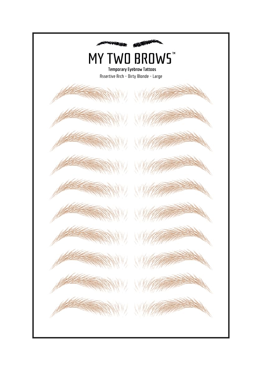 (10 pairs) Dirty Blonde Temporary Eyebrow Tattoo - Large Size - Waterproof & Smudgeproof - Assertive Arch Style Eyebrow Stickers - Sheet Lasts up to 30 Days - Won't Work on Existing Brows