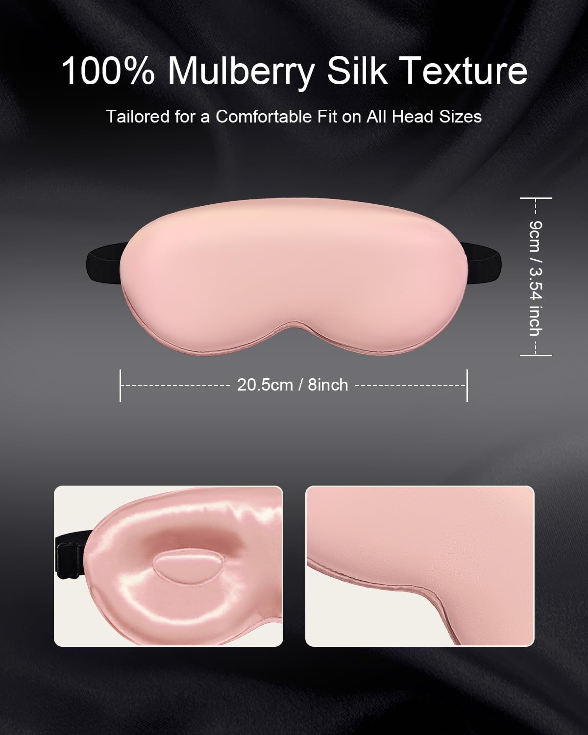 Luxury 22 Momme 100% Mulberry Silk Sleep Mask – 3D Eye Mask with Adjustable Strap, Gentle on Skin and Eyes, Provides Complete Light Blockage for Deep Sleep (Pink, Adjustable)