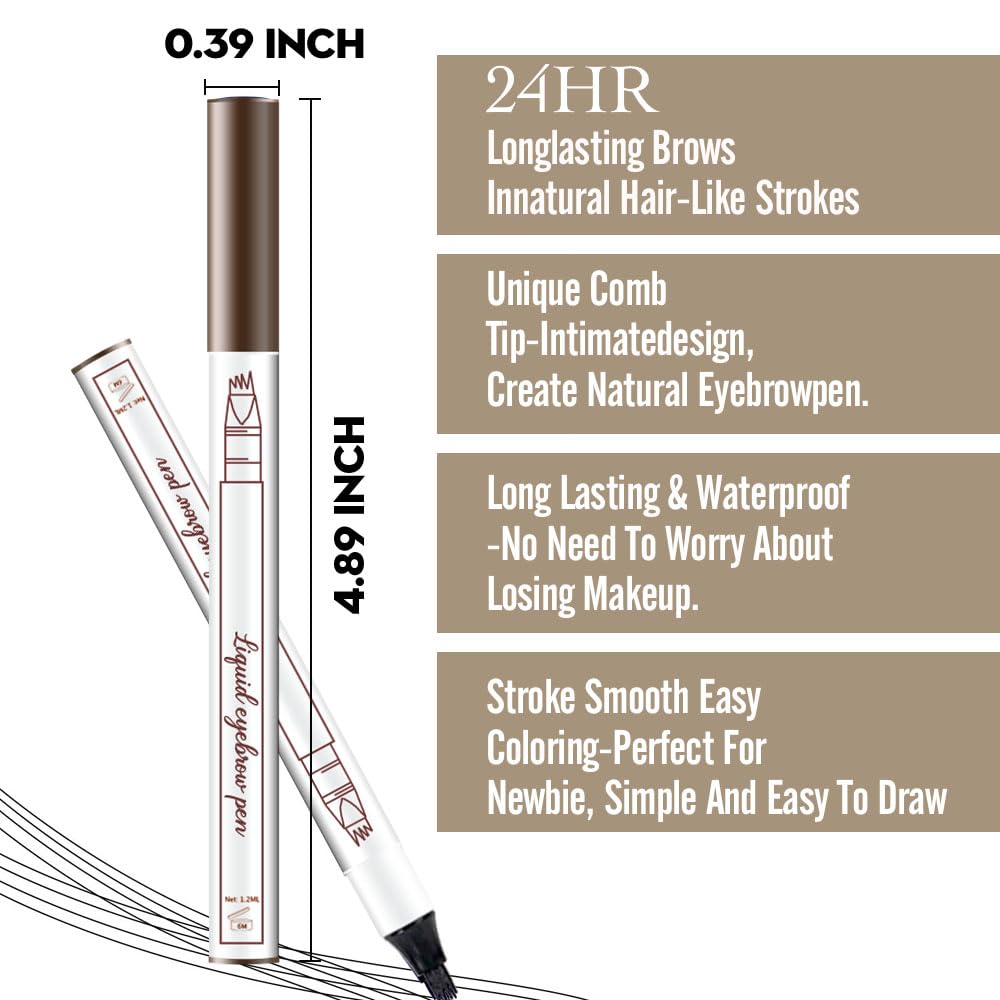 Eyebrow Ink Pencil by Brow Stylist -Micro 4 Point Brow Pen Lift & Snatch Eyebrow Pen Kits with 3 Eyebrow Stencil Long-Lasting Waterproof Natural Eyebrow Hair (1Pc 03# dark grey)