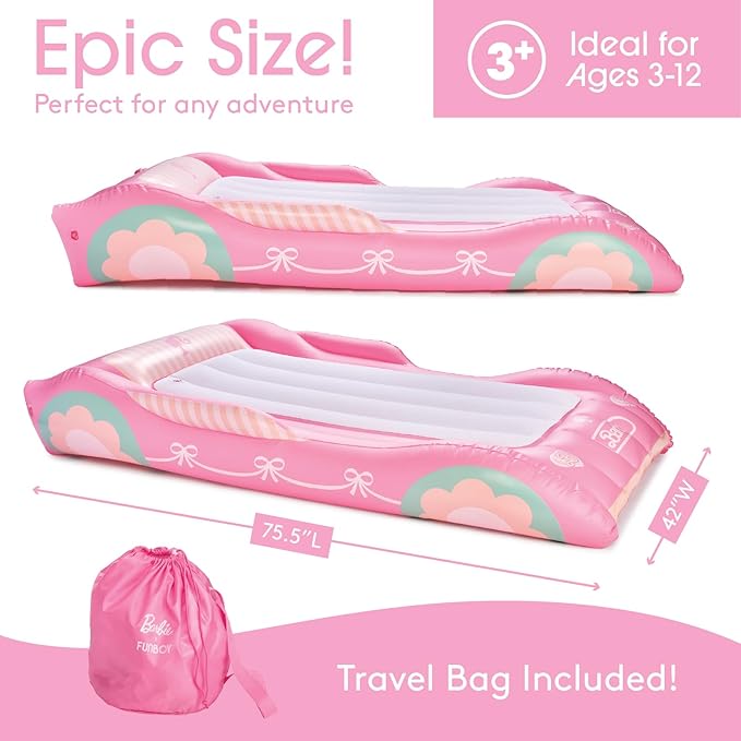Barbie & FUNBOY Kids Sleepover Travel Bed & Air Mattress. Perfect for Sleepovers. Includes Carrying Storage Bag, Twin