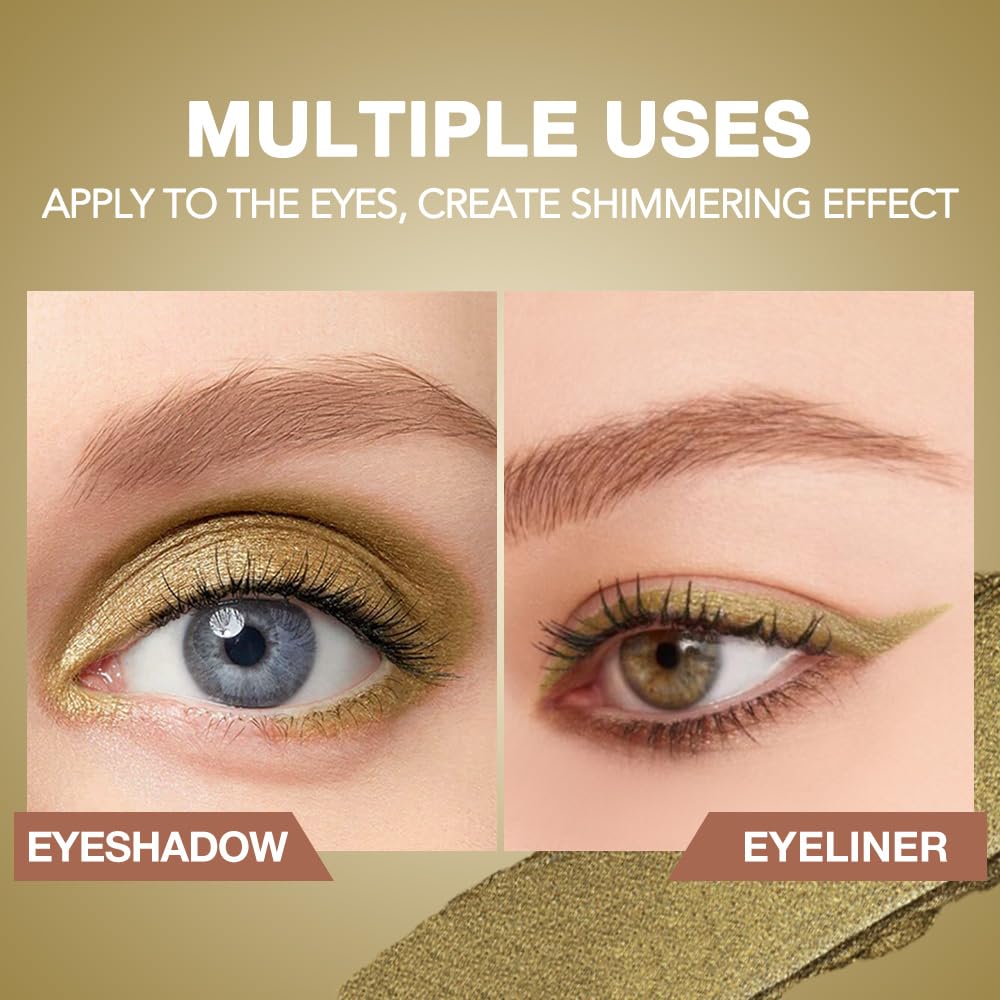 BINGBRUSH Glitter Eyeshadow Stick & Eyeliner Pencil, 4-in-1 Metallic Shimmer Cream Eyeshadow, Long-Lasting Waterproof Eye Brightener, Highly Pigmented Eye Makeup(#06-Gold Rush)