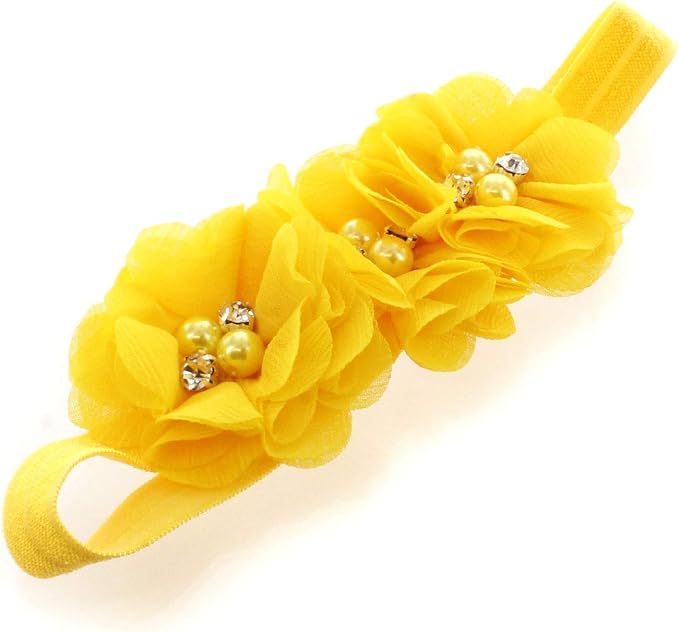 My Lello Flower Headbands Baby - Girls - Toddler Fabric Beaded Stretchy Elastic Pair
