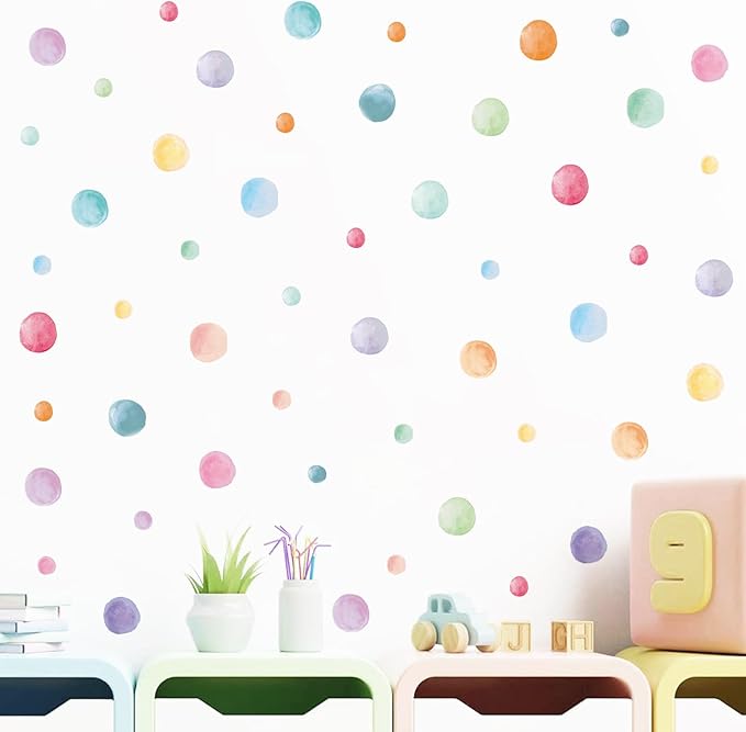 201 Pcs Watercolor Polka Dots Wall Decals, Peel and Stick Boho Rainbow Wall Stickers, Multicolor Circle Wall Decor,Pastel Colorful Round Decoration for Girls Bedroom Kids Nursery Classroom Playroom