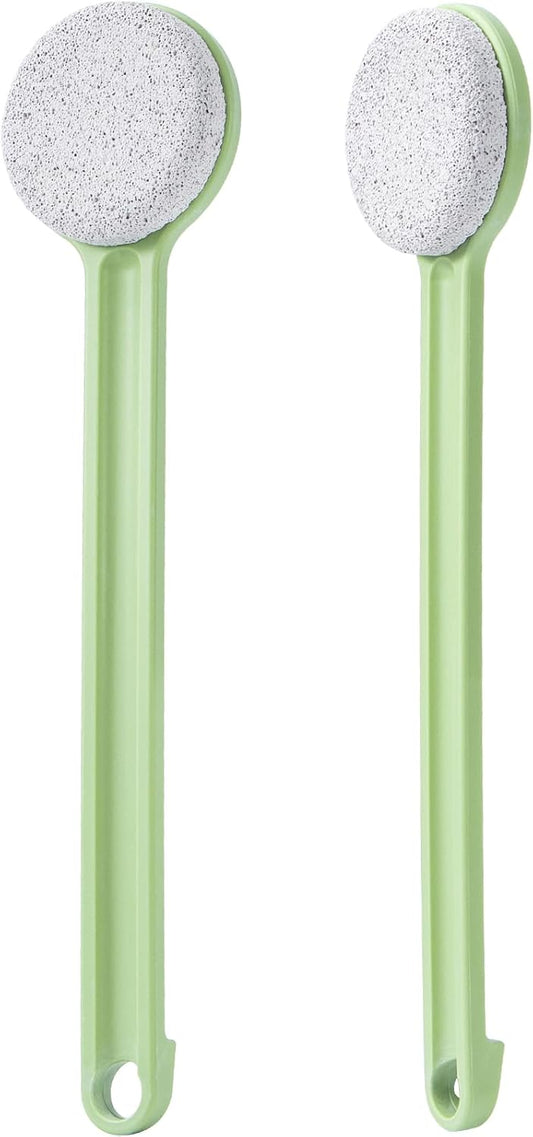 Pumice Stone for Feet with Long Handle 14", Hard Skin Callus Remover, Scrubber and Exfoliator for Dead Dry Skin, Softer & Smoother Feet, Pedicure Tool (Straight) Green