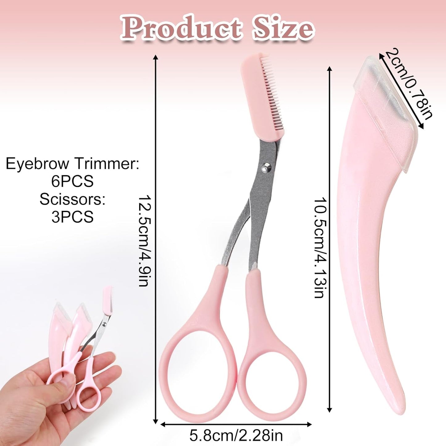 9 Pcs Eyebrow Trimmer Scissors with Comb, Curved Eye Brow Razor, Non-Slip Stainless Steel Facial Hair Removal Grooming, Brow Shaping Beard Shaving Kit Beauty Accessories for Women Men