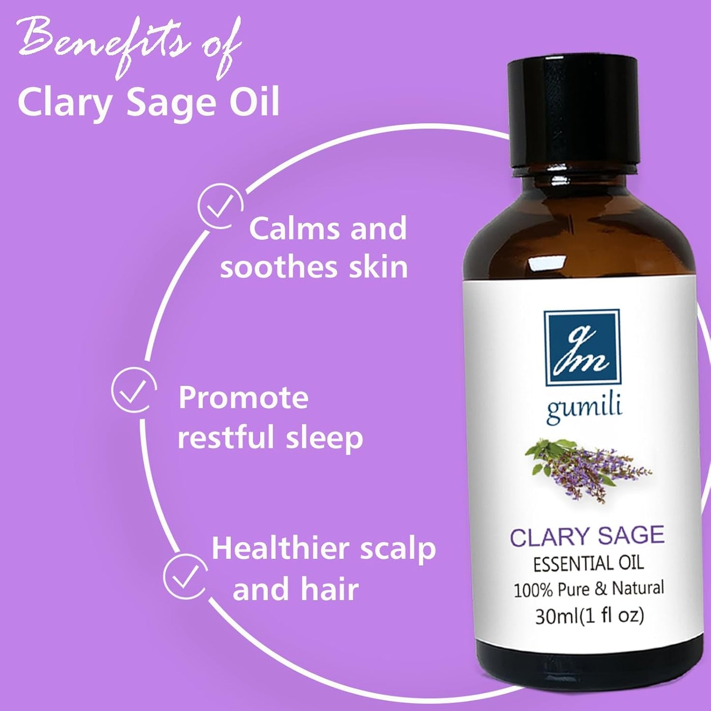 Clary Sage Essential Oil 1 oz-100% Pure & Undiluted Clary Sage Oil for Diffuser, Skin, Massage, DIY