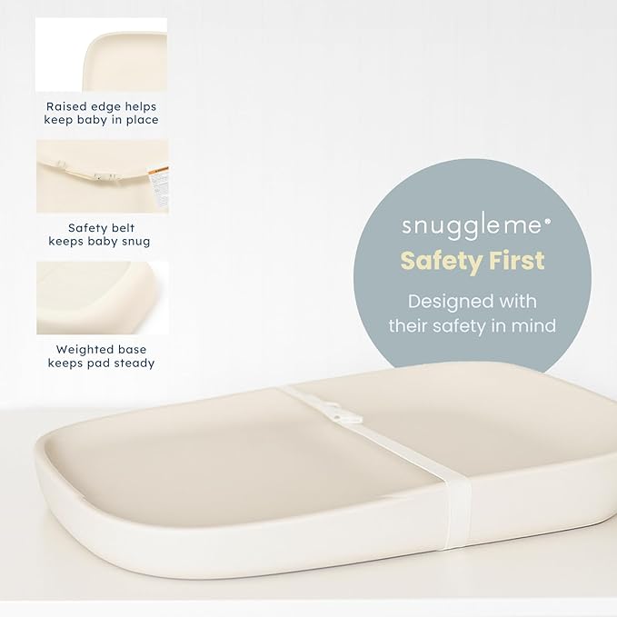 Snuggle Me® Baby Changing Pad - Soft PU Foam Diaper Changing Pad for Dresser, Scandi-Inspired with Wooden Base in Light Oak Finish, Wipe-Clean Surface & Safety Strap (27.6" × 18.9" × 3.9")