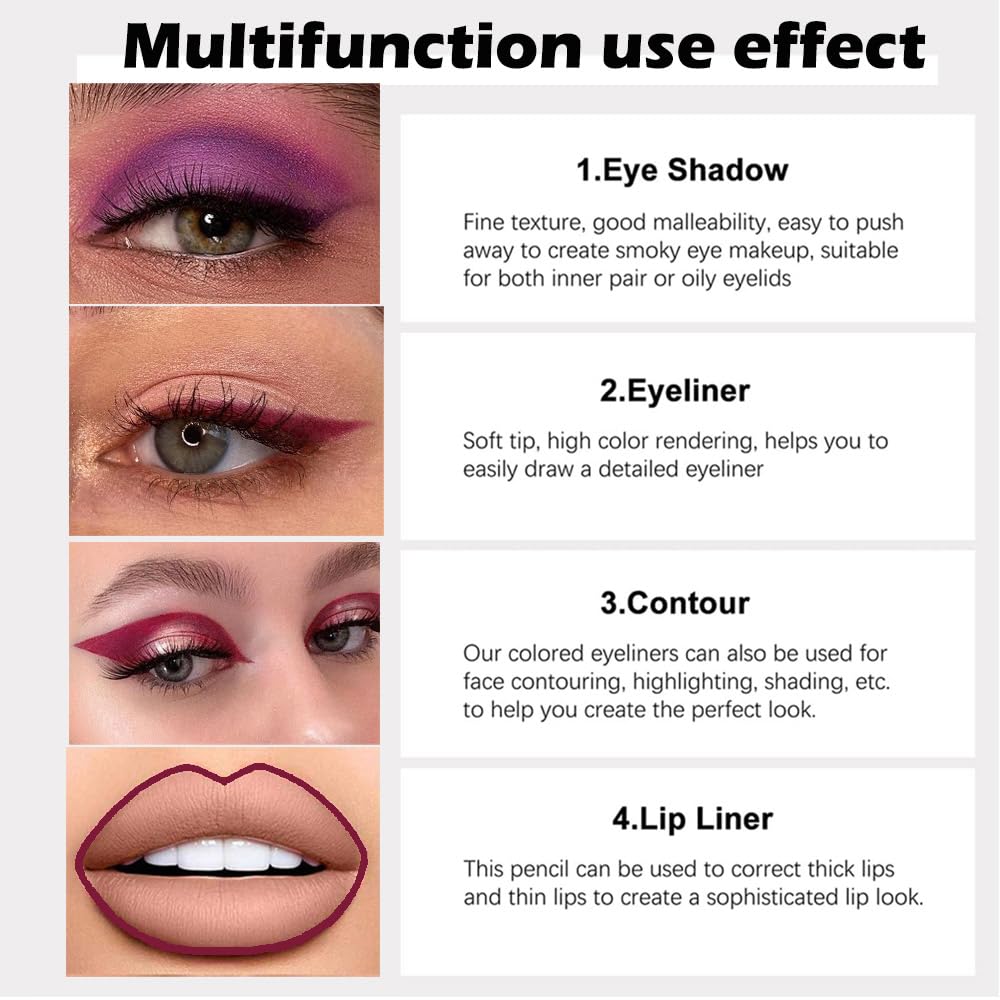 evpct 3Pcs Grape Purple & Violet & Wine Red Gel Glitter Eyeliner Pencils Set for Women Waterproof Smudge Proof lapiz de ojos delineador de ojos contra el agua Eye Liner Makeup 05 13 18