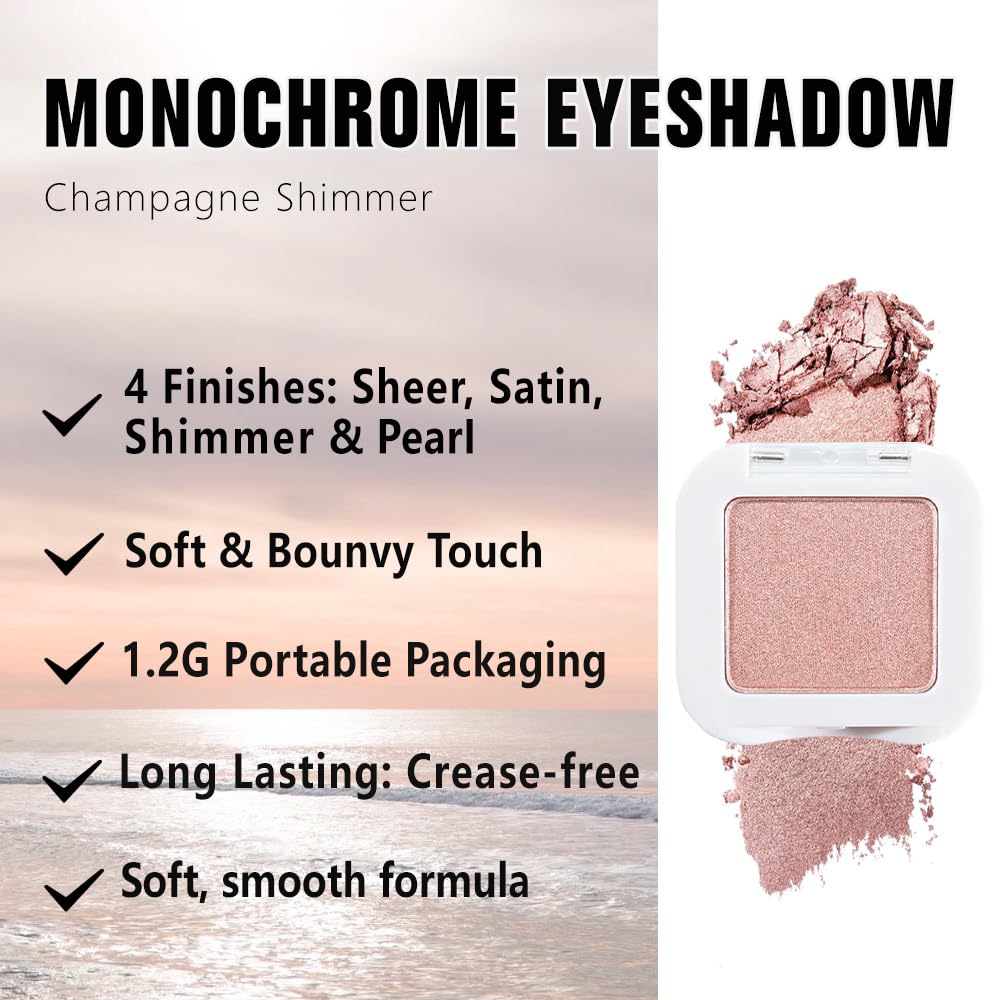 Champagne Gold Glitter Eyeshadow – Shimmer Eye Shadow, Daily Waterproof Long-Lasting Eyeshadow Powder Palette for Women Neutral Eye Makeup sombras para ojos (03)