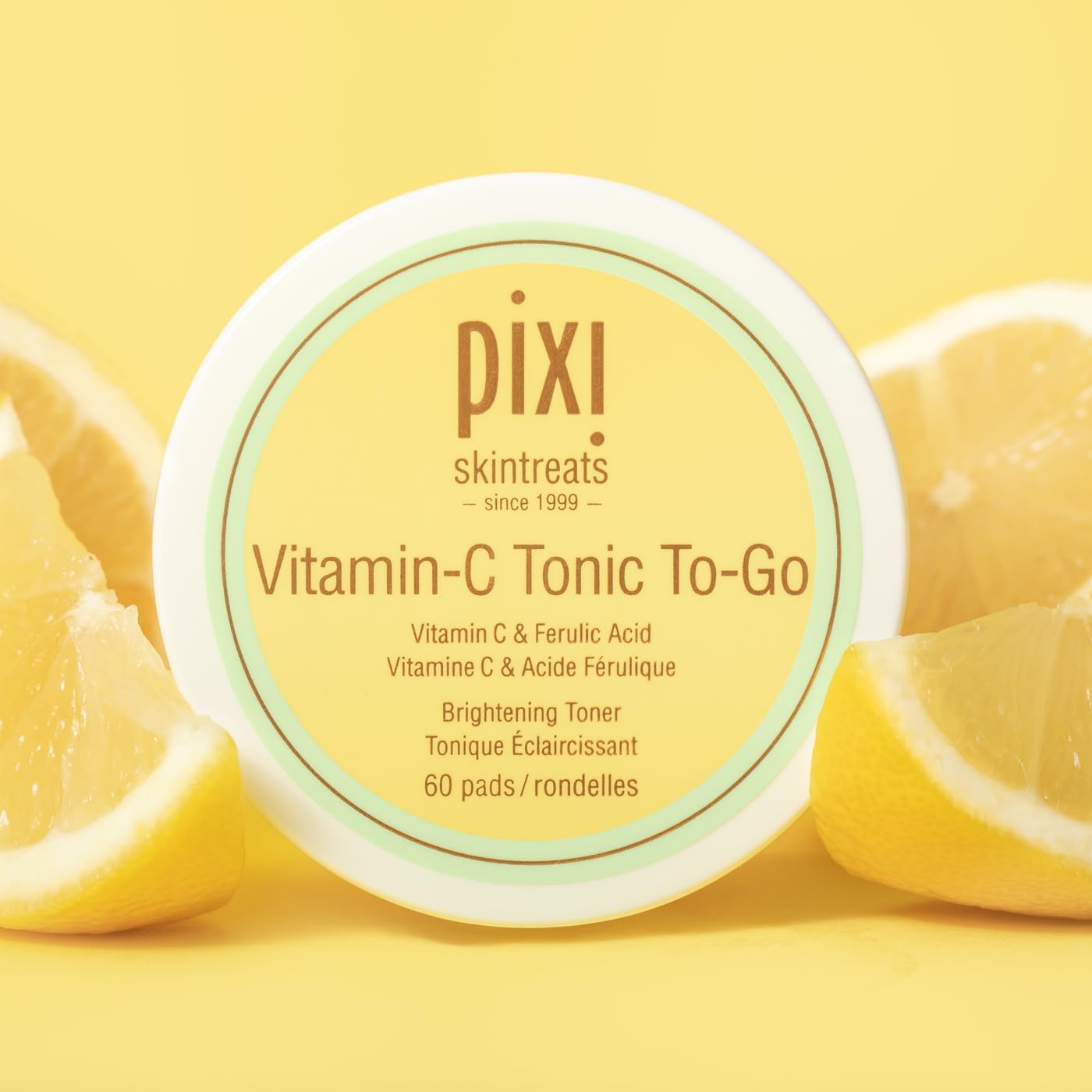 Pixi Vitamin-C Tonic to-Go, Brightening & Toning, Containing Vitamin-C & Probiotics, Boosting Skin Luminosity, Alcohol-Free Daily Balancing Toner Pads On The Go, 60 Pads