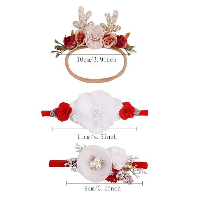 cherrboll 3pcs Baby Girl Headbands Flowers, Super Soft & Stretchy Nylon Floral Hairbands for Newborn Toddler