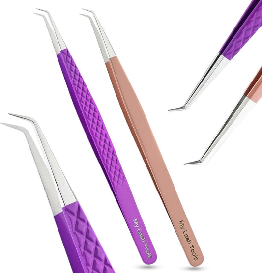 2pcs Curved Isolation Tweezers for Eyelash Extensions – 14cm Stainless Steel, Best for Individual Isolation & Classic Lashes