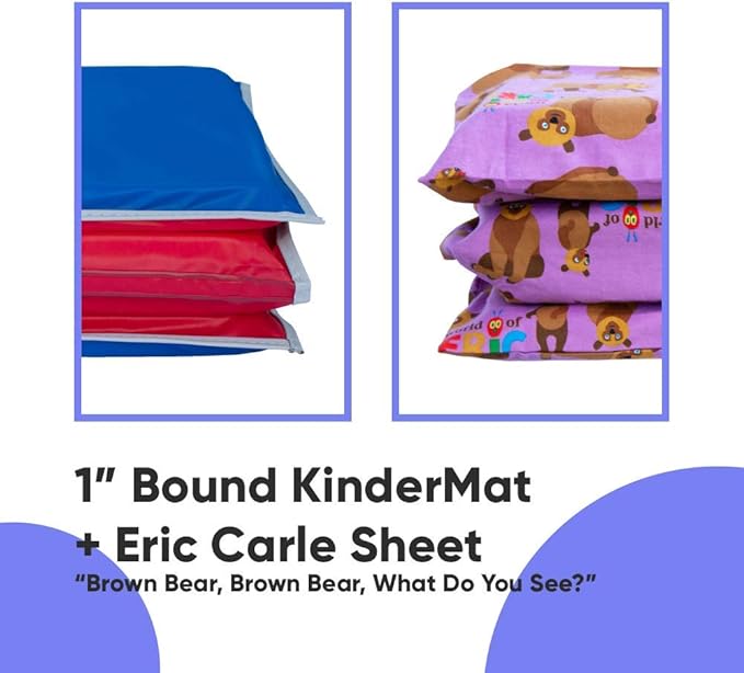 KinderMat + Eric Carle Kinderbundle - Brown Bear, Brown Bear, What Do You See? - Full Nap Mat & Washable Cover, Special Edition - 47" x 22", Value Bundle, Great for Daycare & Family Households