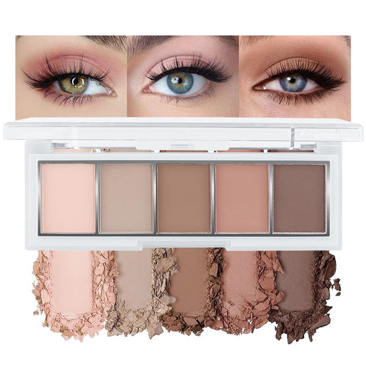 Warm Neutral Rose Brown Eyeshadow Palette – 5 Matte Shades, Soft Pink to Chocolate, Velvety Finish, Natural Everyday to Romantic Eye Looks, Blendable & Travel-Friendly Makeup for Brown Eyes 02#