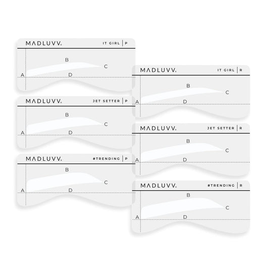 MADLUVV Eyebrow Shaper Stencils – 6 Reusable Stencils for Microblading, Brow Mapping & Shaping – Petite & Regular Sizes – for PMU & Semi-Permanent Makeup Artists - Straight Up Set
