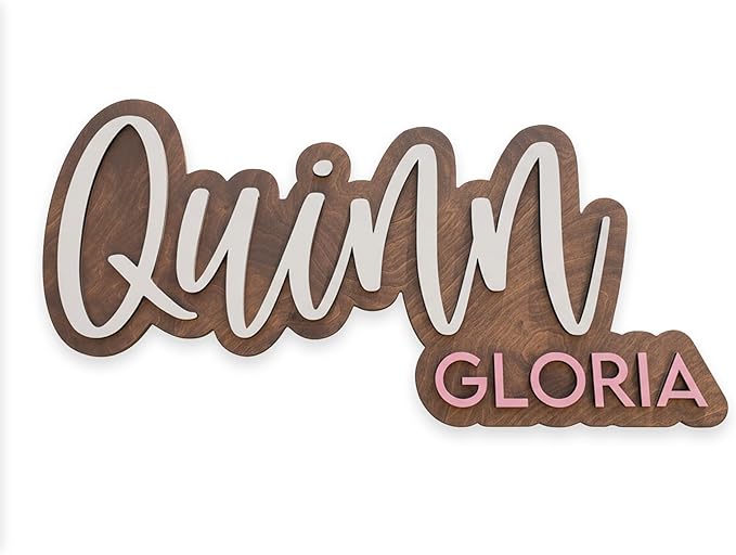 Hickory Hollow Designs Wooden Name Signs for Nursery, Baby Name Sign, Name Signs for Kids Room, Custom Plaque, Nursery Wall Art, (Quinn Gloria)