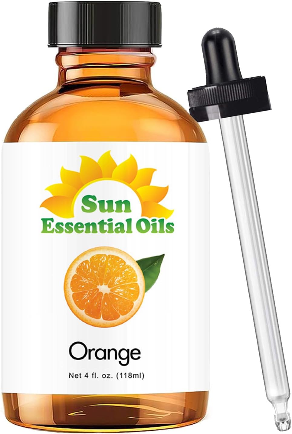 Sun Essential Oils - Sweet Orange Essential Oil 4 oz with Dropper for Diffusers, Hair, Skin Care, Aromatherapy Massage, Candle, Soap, Lotion & Cleaning Products Making, Citrus Scent for Home