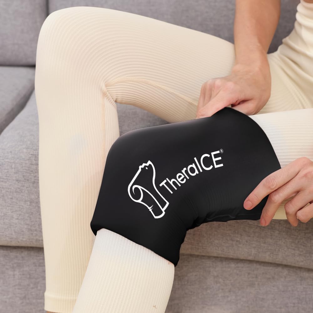 TheraICE Knee Ice Pack Wrap Compression Sleeve for Injuries, Reusable Gel Cold Packs Brace Also for Elbow, Ankle & Calf - Flexible Cold Wrap Recovery for Meniscus, ACL, MCL Pain Relief