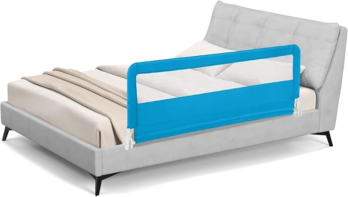 HONEY JOY Bed Rail for Toddlers, 59-in Extra Long, Portable Safety Bed Guardrail w/Double Safety Child Lock, Foldable Baby Bed Rail Guard, Fit King & Queen Full Twin Size Bed Mattress (1 Pack, Blue)