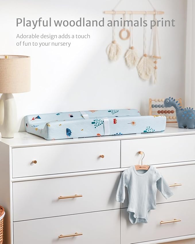 Blissful Diary Baby Changing Pad with Waterproof Lining Foam, Includes a Soft & Washable Cover, Contoured Changing Table Pads for Dresser Top with Non-Slip Bottom, 32”×16” (Blue, Rectangular)