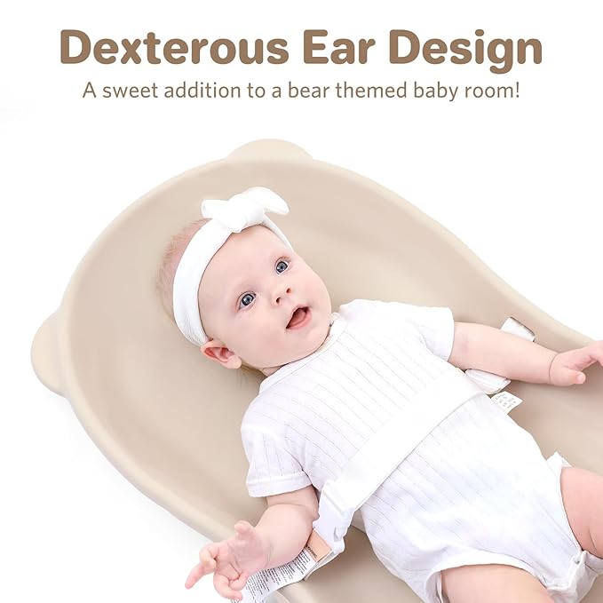 Wipe-Clean Baby Diaper Changing Pad Waterproof & Wipeable Teddy Bear Easy to Clean, Soft EVA Foam Changer Pads with Adjustable Safety Belt, Non-Slip Change Mat for Changing Station Table Dresser Bed