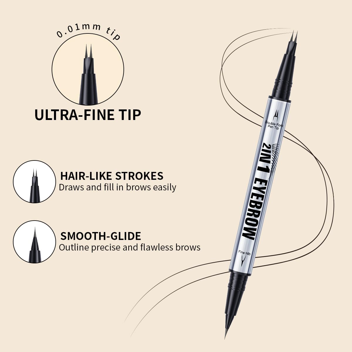 Eyebrow Pencils for Women - Microblading Eyebrow Pencil 2-In-1 Dual-Ended Eyebrow Pen with Precise 2-Fork-Tip & Brush-Tip Waterproof Eyebrow Pencil for Hair-Like Brows, Last All-Day, Light Brown
