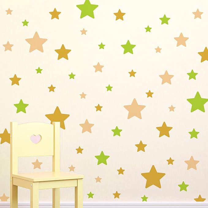Stars Wall Stickers for Girls Bedroom Nursery, Bright Tone Stars Wall Decals Peel and Stick for Spring, Vinyl Stars Wall Stickers for Girls Kids