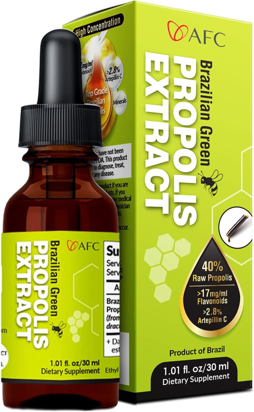 AFC Japan Brazilian Green Propolis Extract | Highest Artepilin C & Flavonoids for Antioxidant & Immune Support Pure Concentrated Liquid Extract Bee Propolis Tincture from Brazil (30ml/ 1Fl.Oz)