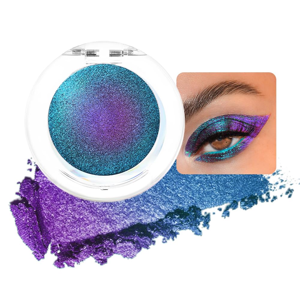 evpct Teal Sapphire Blue Dark Purple Chameleon Single Eye Shadow Palette Makeup for Older Women, Metallic Duochrome Chrome Multichrome Gothic festival Eyeshadow Palette, Face Loose Glitter Eyeshadow