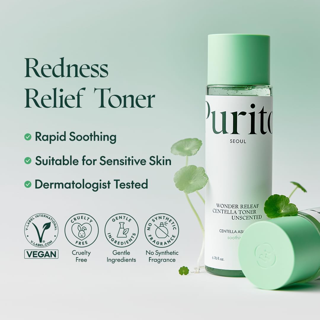 PURITO Seoul Wonder Releaf Centella Toner Unscented Korean Centella, for Sensitive Skin, Soothing, Facial Toner for face, K-Beauty, 200ml 6.76 fl.oz