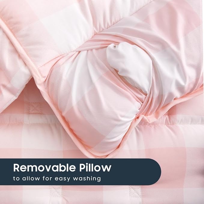 Wake In Cloud - Toddler Nap Mat with Pillow and Blanket, for Kids Boys Girls Ages 3 Plus in Kindergarten Daycare Preschool, Roll Up Sleeping Bag, Gingham Plaid Grid