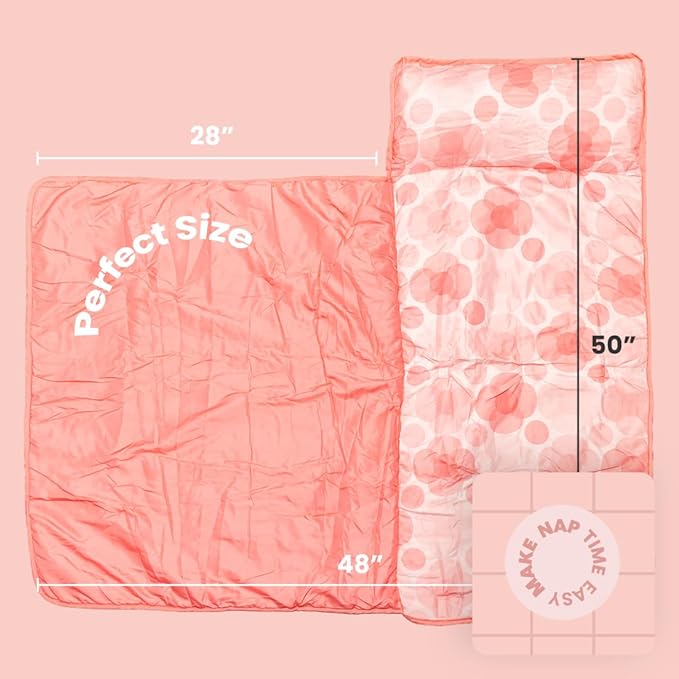 Toddler Nap Mat with Removable Pillow and Blanket (21" x 48") - Soft Sleep Mats for Kids, Daycare, Preschool, Travel - Machine Washable Roll Up Sleeping Bag - Nap Mat by Zunee