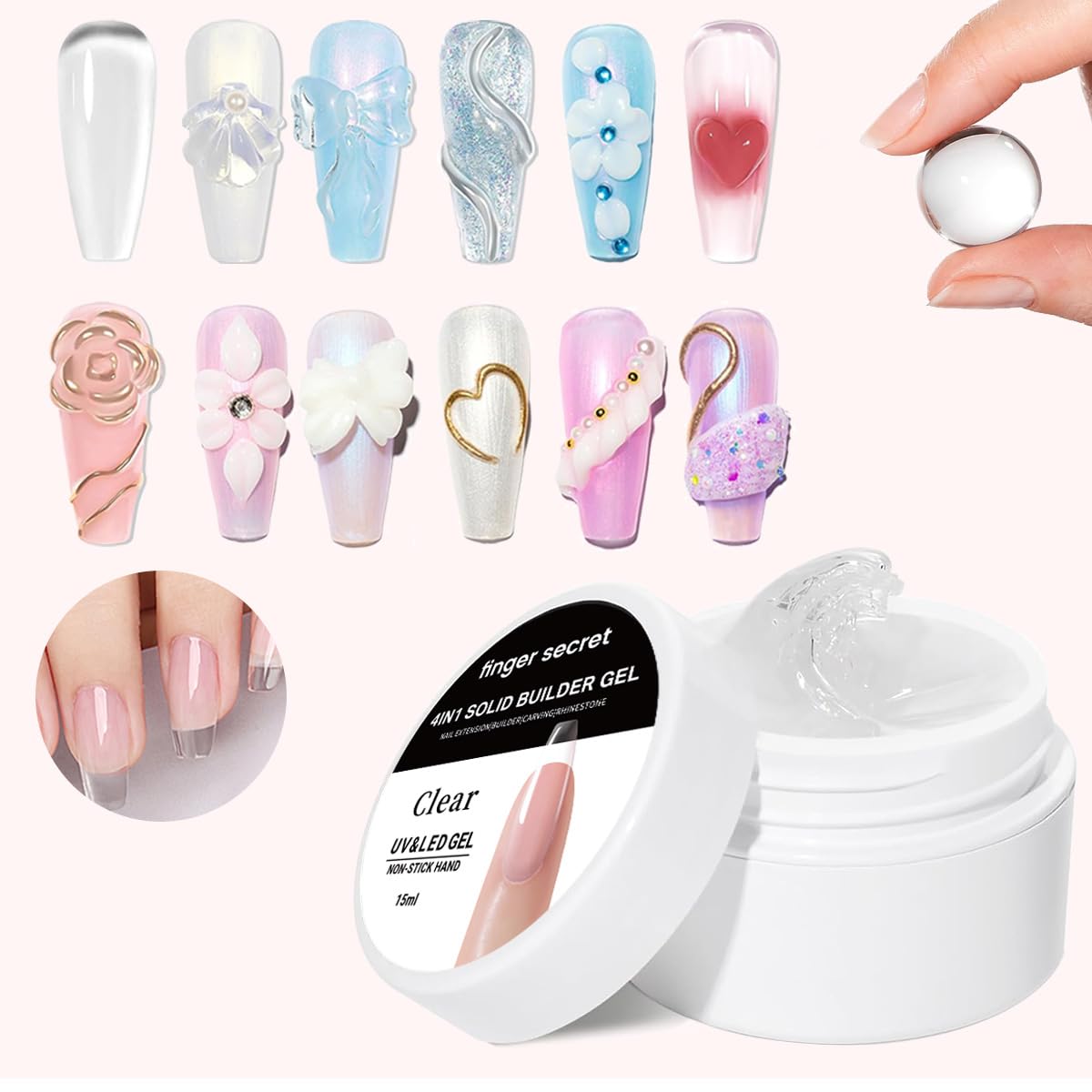 Solid Builder Gel for Nails Hard Gel 3D White Nude Pink Clear Colors for Nail Extension DIY Nail Kit 60ml