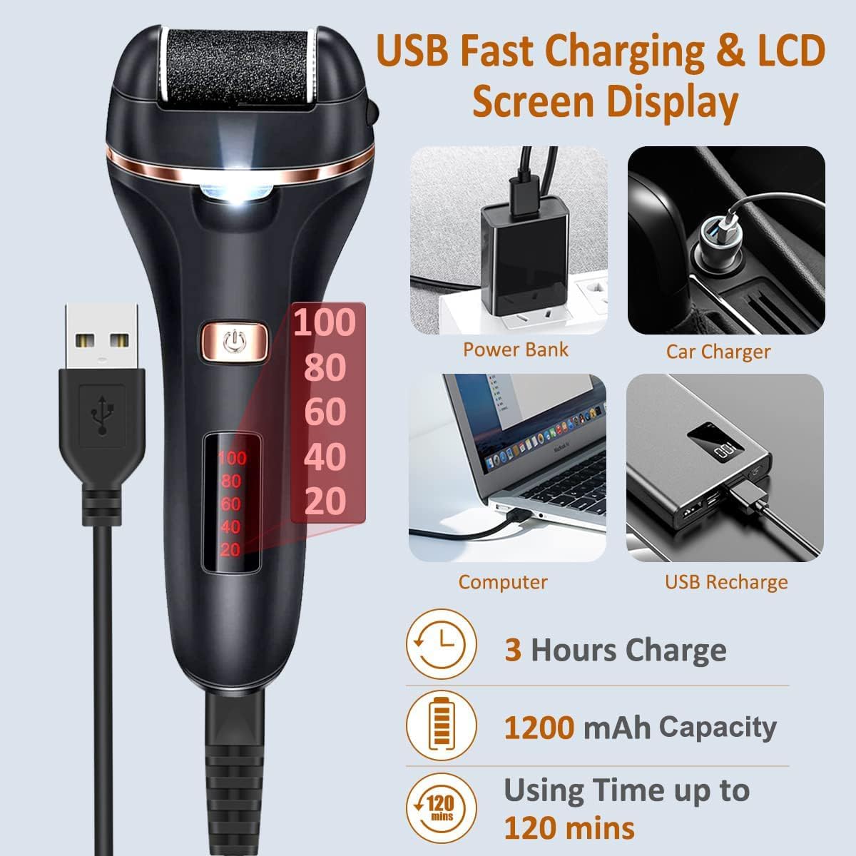 Electric Callus Remover for Feet,Rechargeable Foot File Hard Skin Remover,Waterproof 14 in1 Professional Pedicure Kit for Cracked Heels &Dead Skin,with 9 Roller Heads 2 Speed