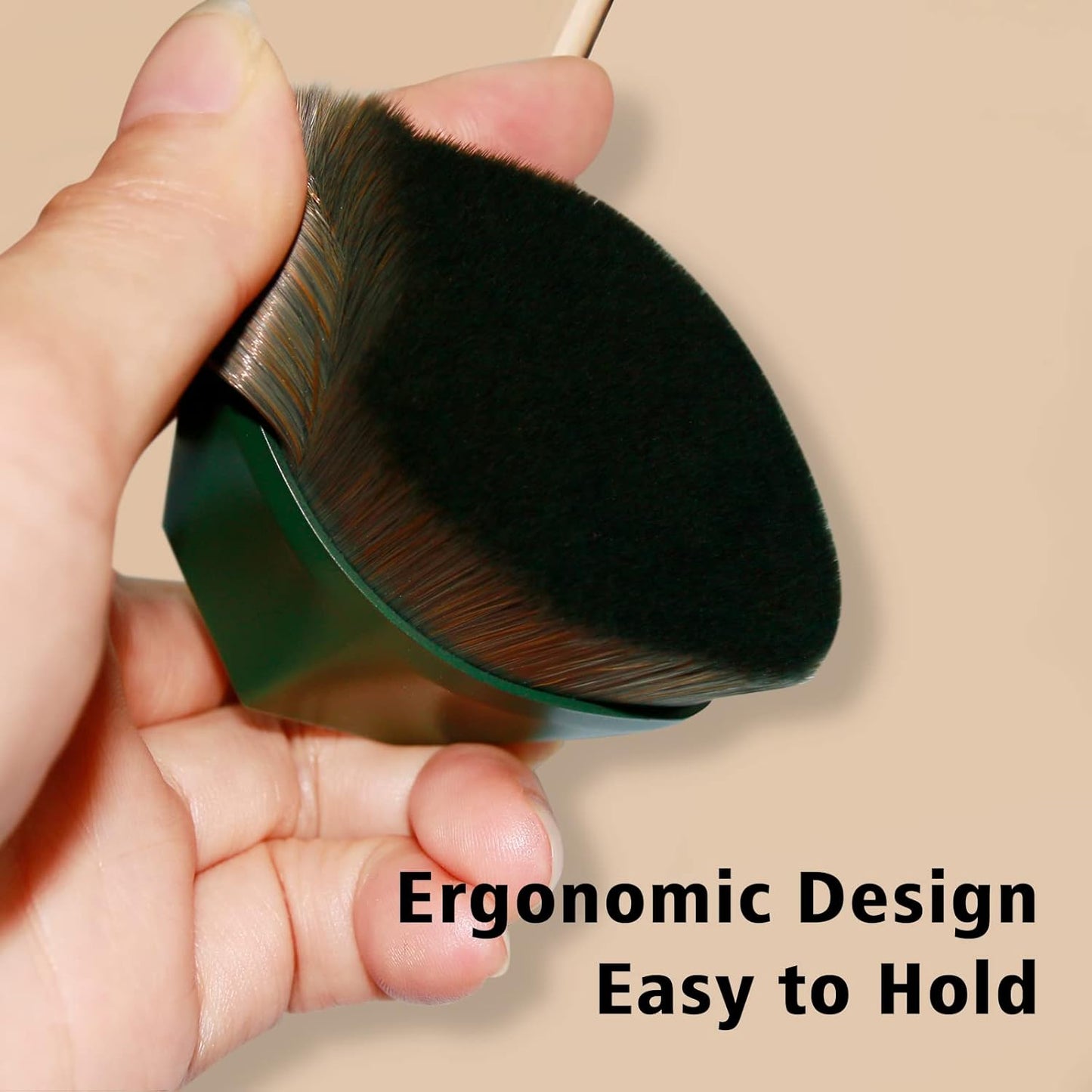 Foundation Makeup Brush Flat Top Kabuki Brush Hexagon Face Blush Liquid Powder Foundation Brush for Blending Liquid, Cream or Flawless Powder Cosmetics with Bonus Protective Case (Green)