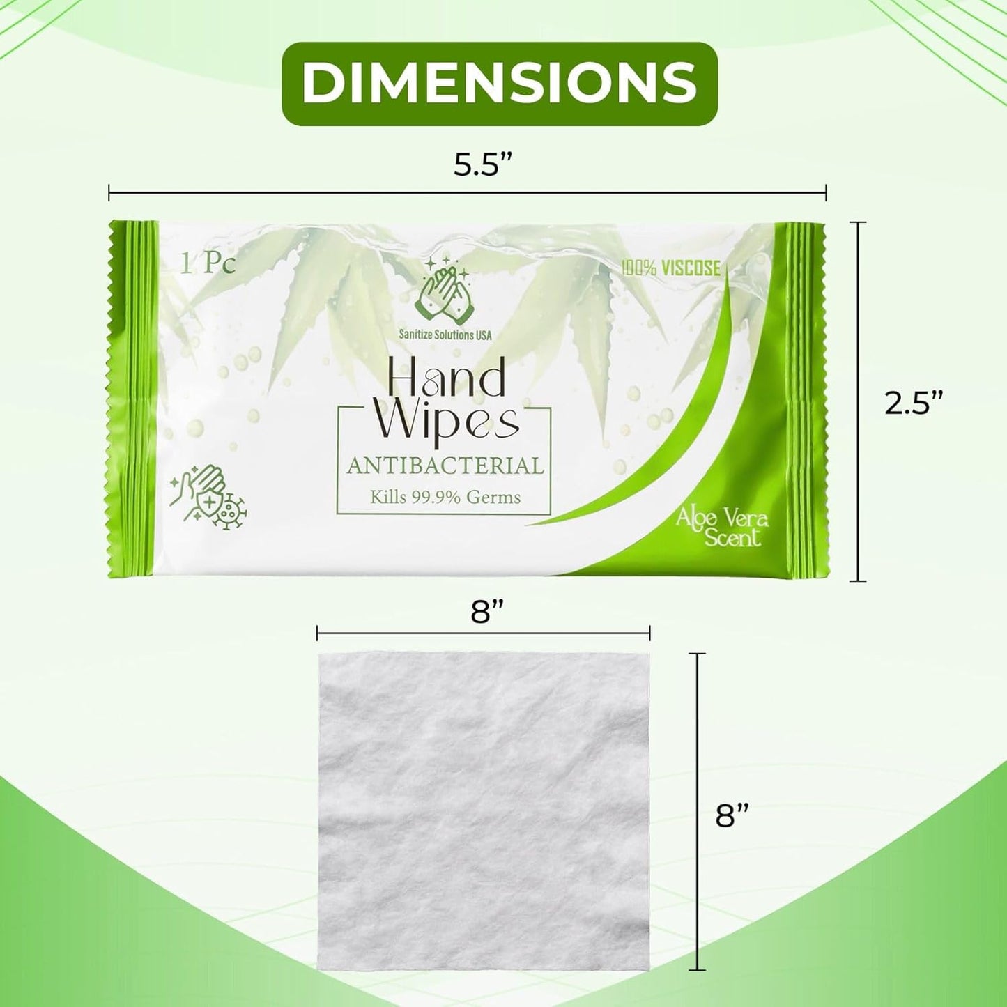 100 Individually Wrapped Hand Wipes – Aloe Vera Scent – 2 Convenient 50-Count Boxes | 100% Viscose, Eco-Friendly | Travel-Ready, Moisturizing