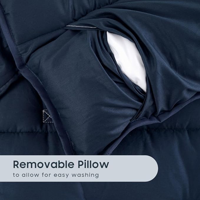 Wake In Cloud - Toddler Nap Mat with Pillow and Blanket, for Kids Boys Girls in Kindergarten Daycare Preschool Pre K, Roll Up Sleeping Bag, Solid Color, Navy Blue, Standard