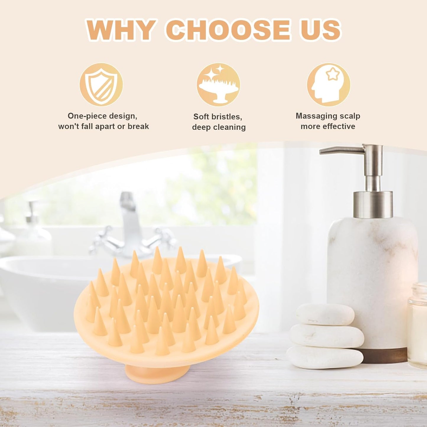 Silicone Scalp Massager Shampoo Brush, Scalp Scrubber for Hair Growth (Salmon Pink)