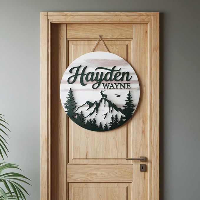 Personalized Name Sign for Nursery, Animals Sign for Baby Door Decor, Newborn Gifts for Boy, Boys Nursery Wall Bedroom Decorations, Mother's Day Gifts for New Mom Dad Gift