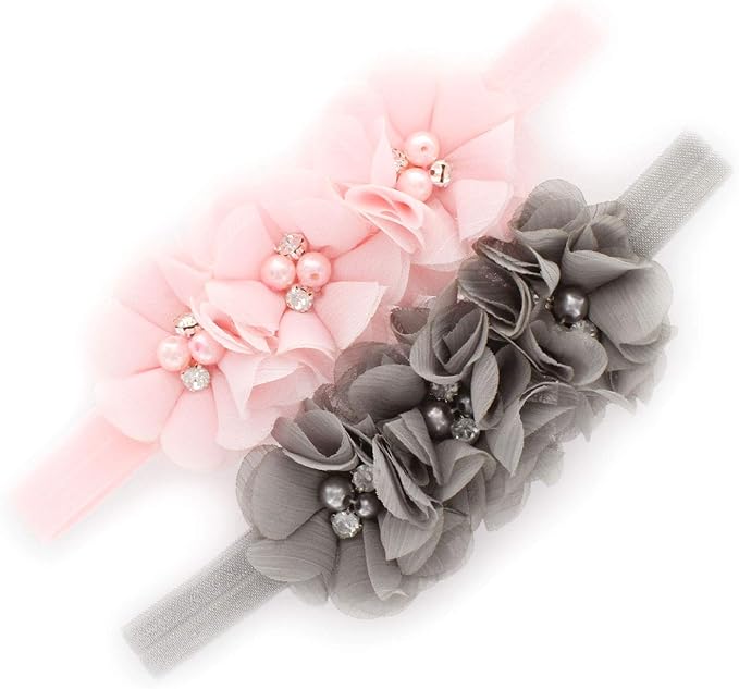 My Lello Flower Headbands Baby - Girls - Toddler Fabric Beaded Stretchy Elastic Pair