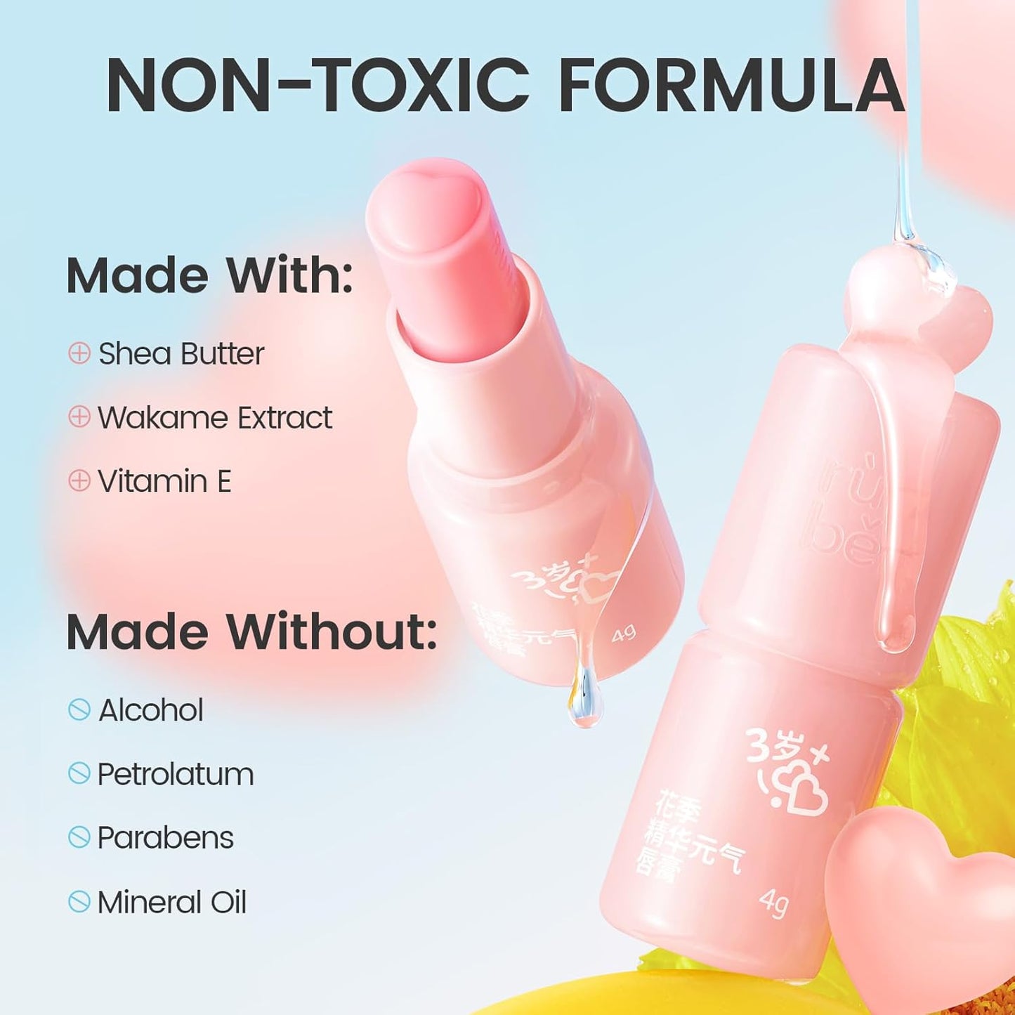 RUNBEN Color Changing Lip Balm for Kids, 24H Moisturizing & Hydrating for Chapped Lips, Safe & Non-toxic Tinted Lip Balm for Girls, Birthday Christmas Lipstick Gift for Kids