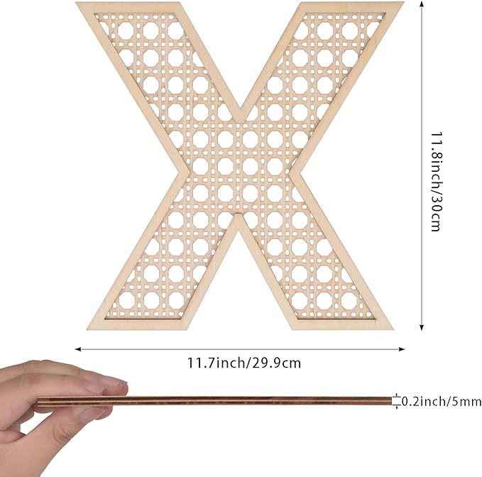 Large Boho Wooden Rattan Letters 12 inch for Nursery Decor Wood Letter X Wall Decors for Baby Girl Boy Bedroom Home Rustic Name Sign Birthday Wedding Decorative Letters