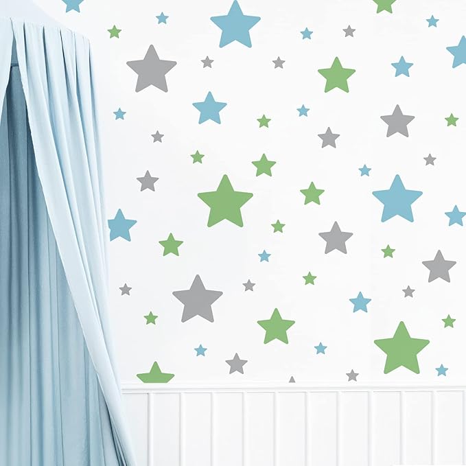 Stars Wall Decals Peel and Stick, Green Blue Grey Stars Wall Stickers for Adults Bedroom, Vinyl Stars Wall Decals for Living Room