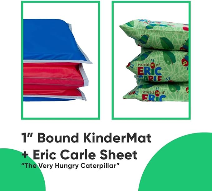 KinderMat + Eric Carle Kinderbundle - The Very Hungry Caterpillar - Full Nap Mat & Washable Cover, Special Edition - 47" x 22", Value Bundle, Great for Daycare & Family Households
