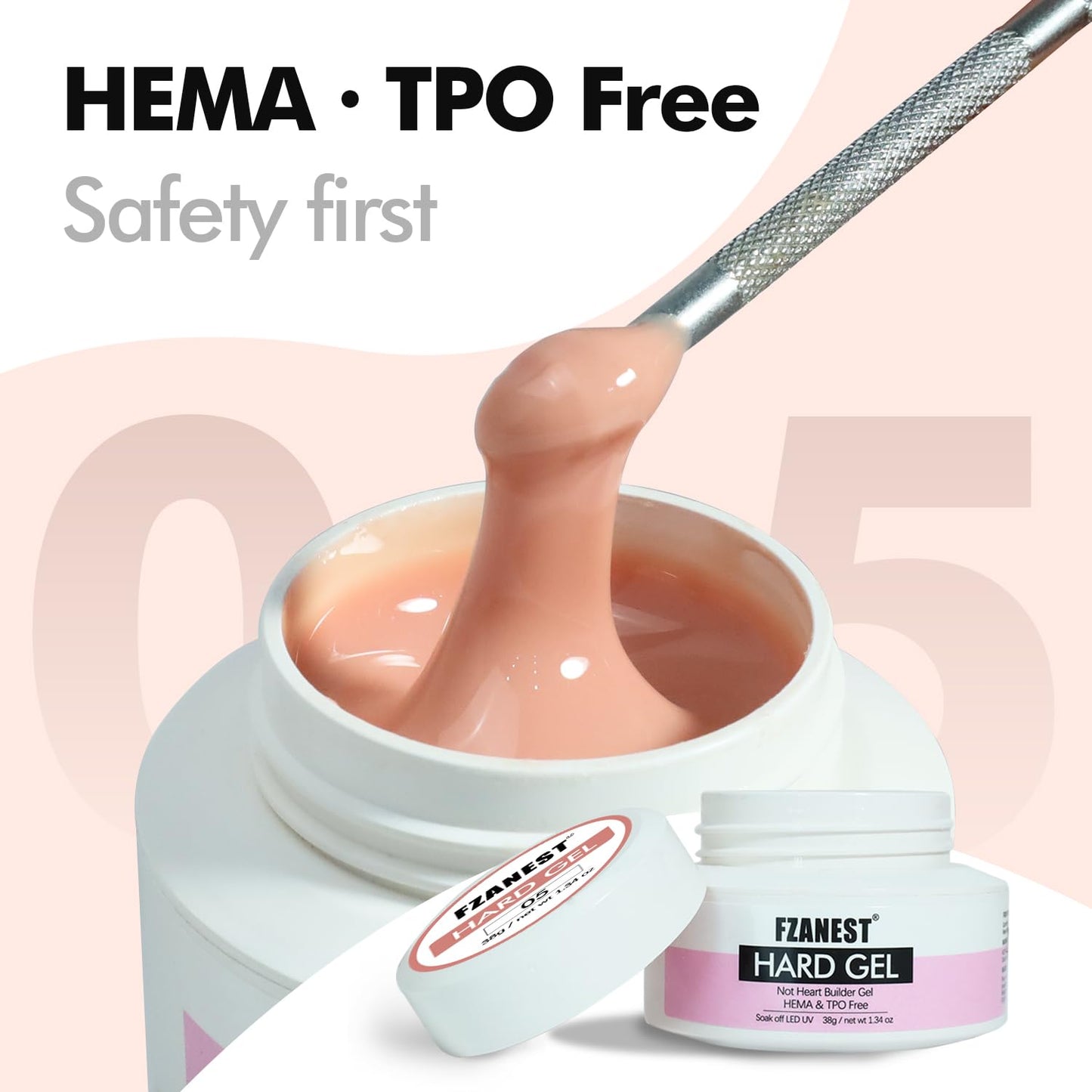 FZANEST Heat-Free Builder Nail Hard Gel For Nails Extension Sculpting Overlay Cool Nude Hema TPO-Free UV LED Gel Soak Off #05