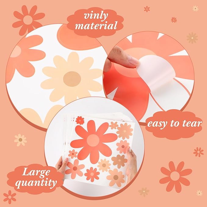 TaoBary 165 Pieces 15 Sheet Large Daisy Wall Decals Flower Stickers Vinyl Peel and Stick Floral Decal Daisy Wall Decor for Nursery Playroom Bedroom Living Room(Lovely)