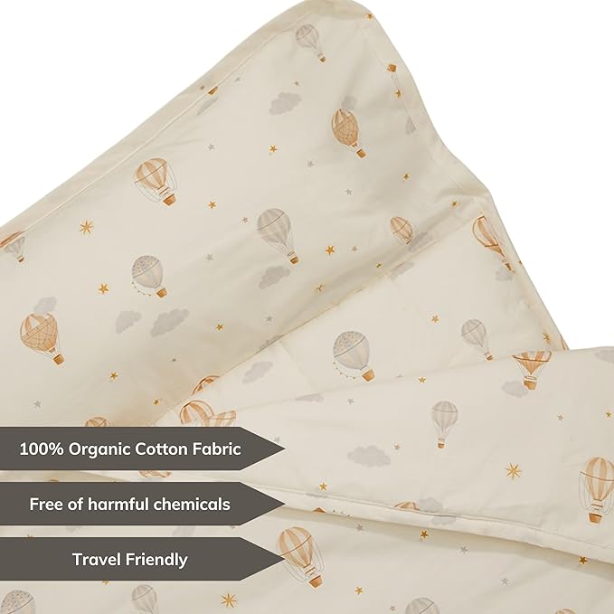 Organic Toddler Nap Mat – 100% Cotton Kids Washable Sleeping Mat & Detachable Pillow – Sleeping Bag with Soft 1.5” Pad – Ideal Nap Mat for Daycare, Preschool, & Sleepovers