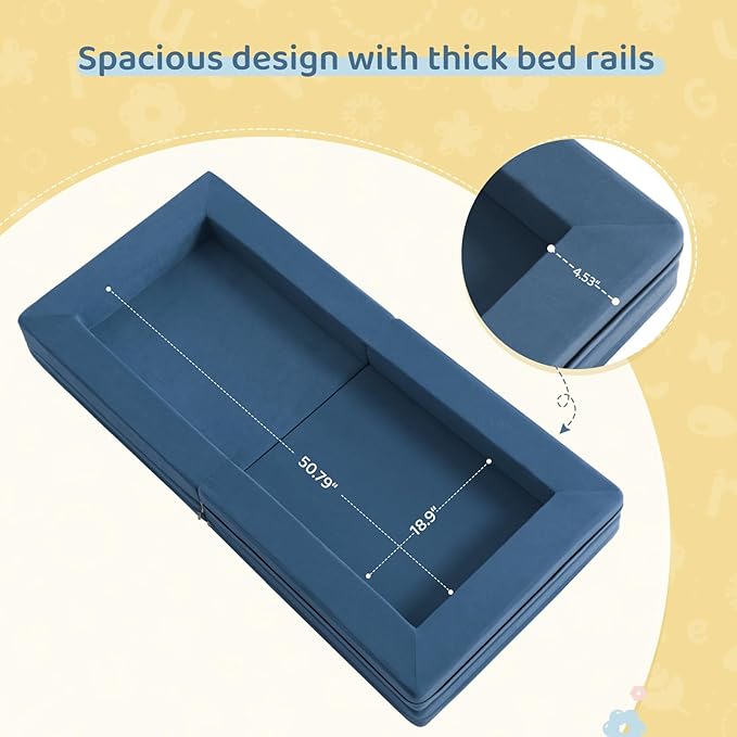 Travel Toddler Bed, 3-in-1 Convertible Sofa Bed for Toddler Portable Floor Beds, Flip Open Sofa Lounger for Girls and Boys, Made with High-Density Foam and Washable Cover,Blue