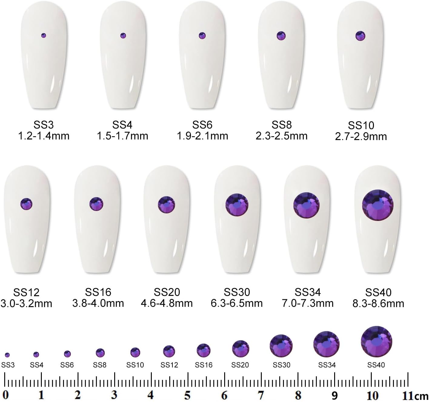 2000 PCS SS12 Flatback Rhinestones,12-Facet Diamond-Cut Glass Gems for Nail Art,Clothing,DIY Crafts,Glue-On Decoration Stones with Silver Backing,Purple Velvet