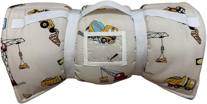 Toddler Nap Mat with Pillow and Blanket, Preschool, Nursery Sleeping Mat, Portable Bed for Kids, Ultra Soft Cotton, Fleece, Minky, Machine Washable, Travel Friendly, Kids Sleeping Bags, Cream.